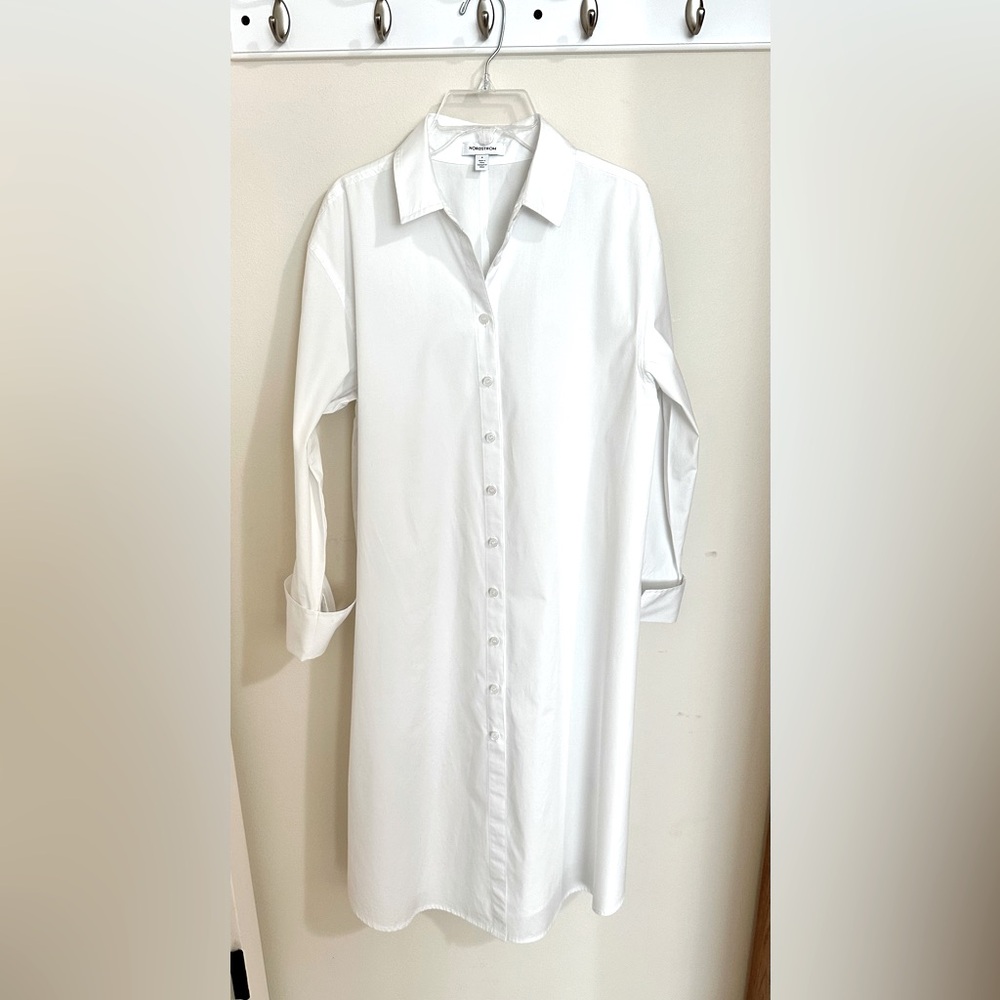 Nordstrom 100% Cotton White Dress with Long-sleeves. Pristine, classic, elegant!